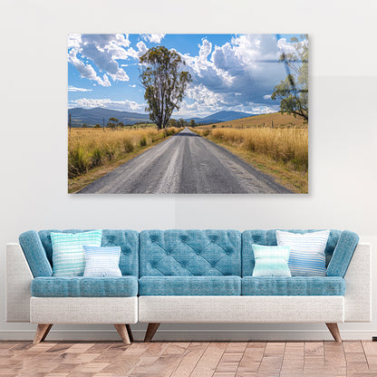 Road with Trees, Sky & Mountains Acrylic Glass Print Tempered Glass Wall Art 100% Made in Australia Ready to Hang