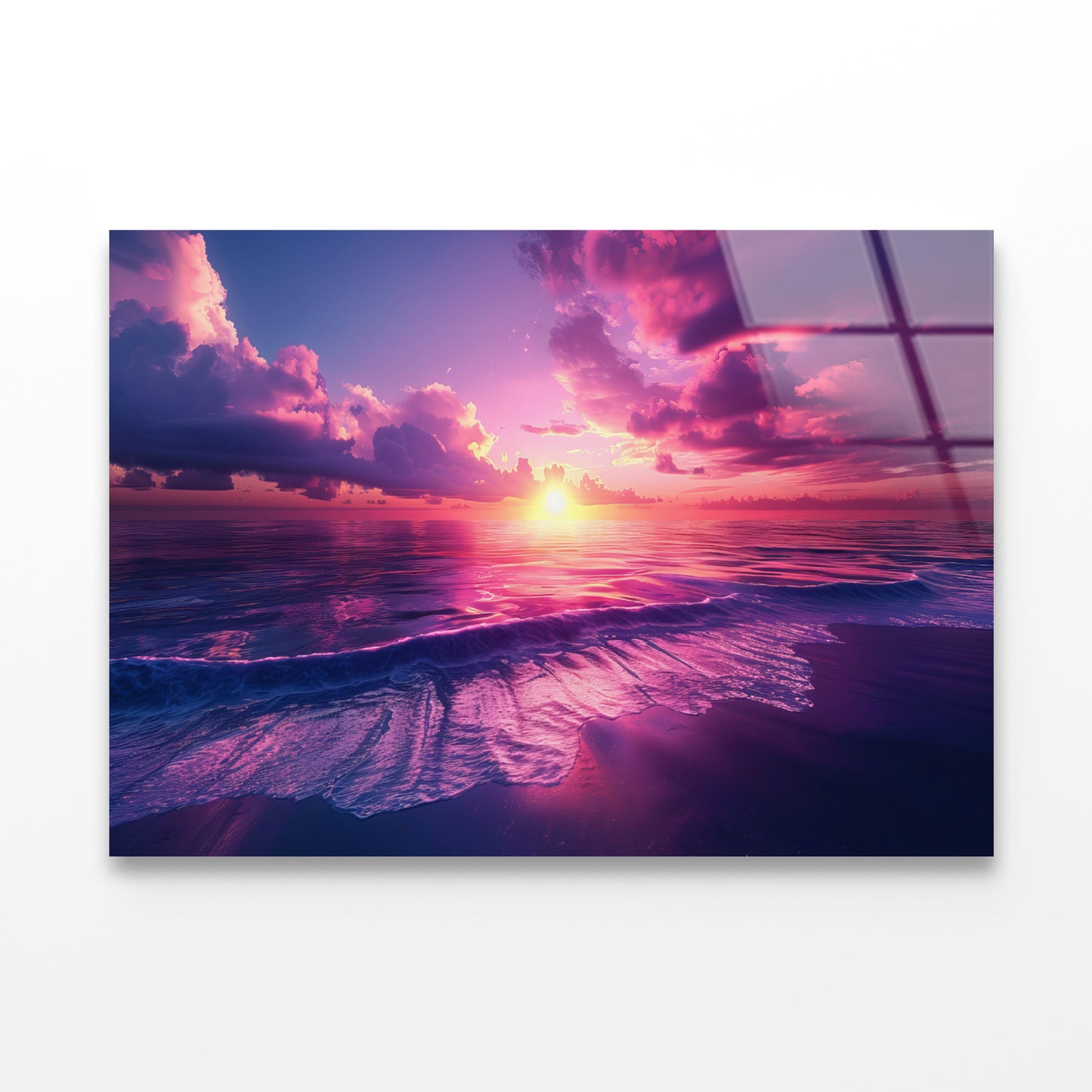 Sunset with Pink Sky in Seashore Acrylic Glass Print Tempered Glass Wall Art 100% Made in Australia Ready to Hang