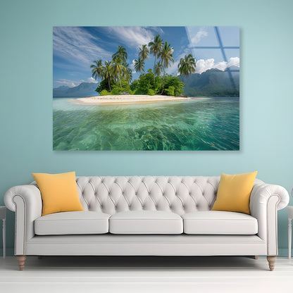 Tropical Island Paradise with Palm Trees Acrylic Glass Print Tempered Glass Wall Art 100% Made in Australia Ready to Hang