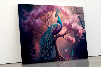 Peacock Sitting on Top of a Tree Acrylic Glass Print Tempered Glass Wall Art 100% Made in Australia Ready to Hang