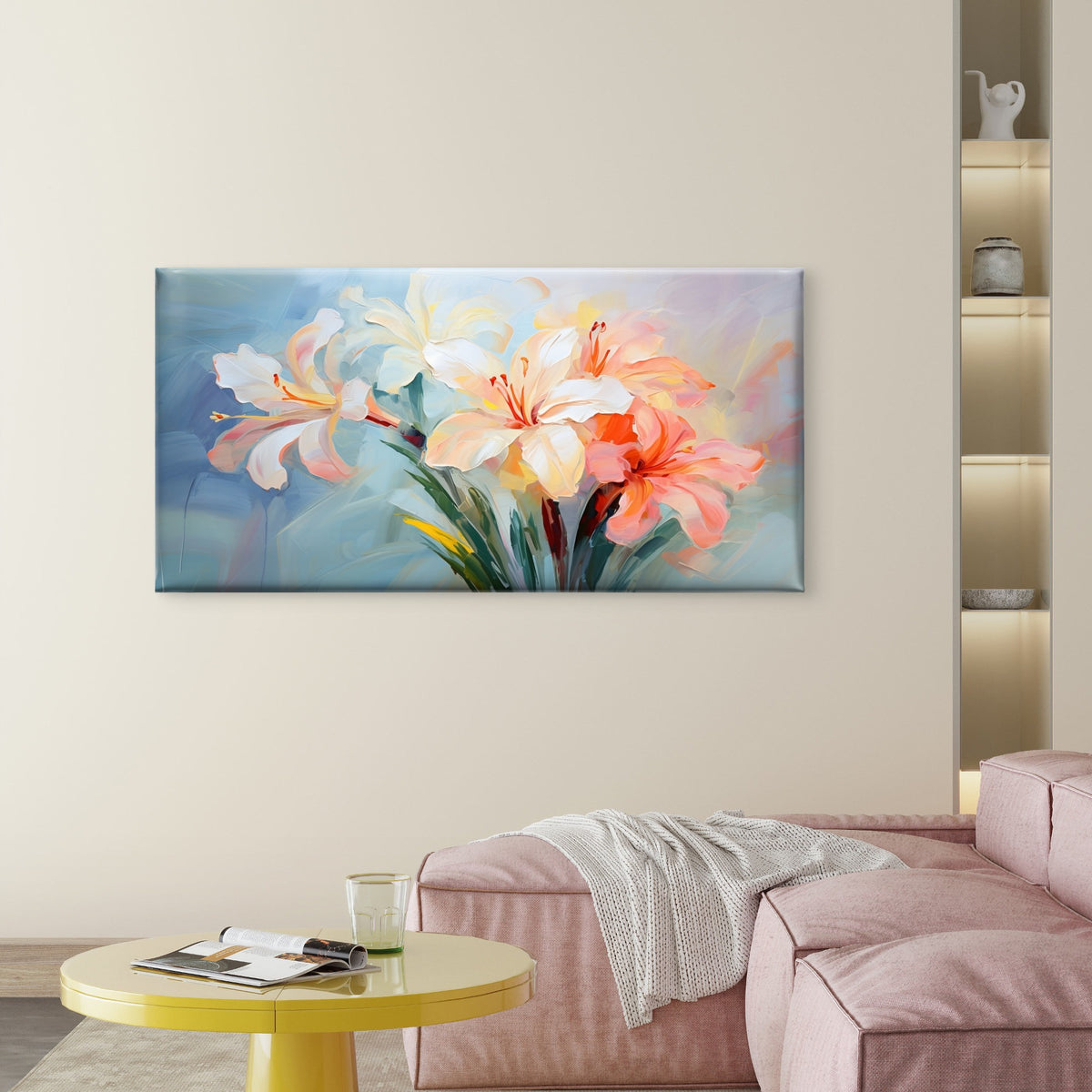 Painted Orange White Lily Wall Art Canvas Office Home Room Framed 120x60cm