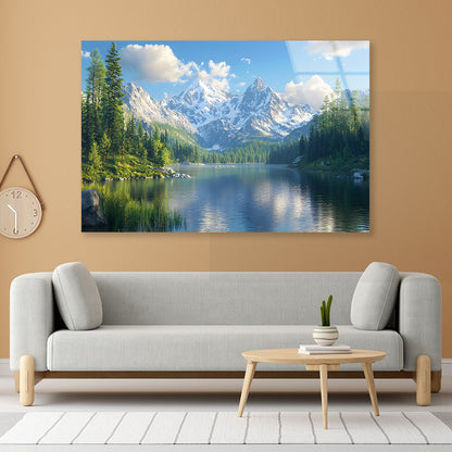 Lake with Trees and Mountains Acrylic Glass Print Tempered Glass Wall Art 100% Made in Australia Ready to Hang