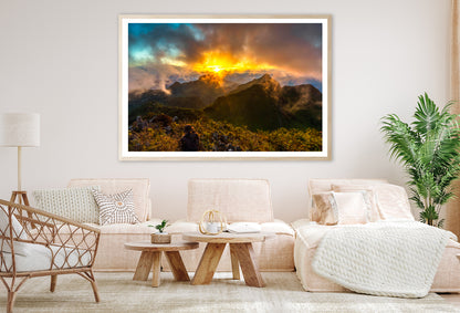 View of a Bright Sun with Mountains and a Cloudy Sky Home Decor Premium Quality Poster Print Choose Your Sizes