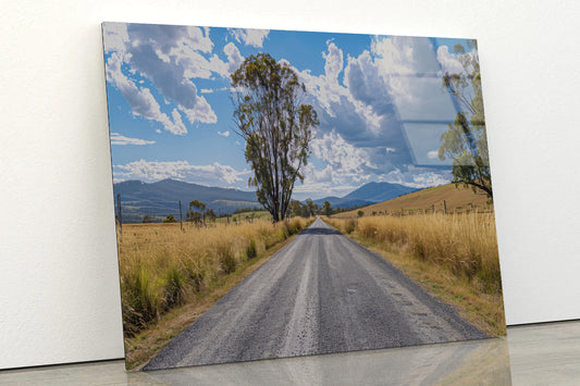 Road with Trees, Sky & Mountains Acrylic Glass Print Tempered Glass Wall Art 100% Made in Australia Ready to Hang