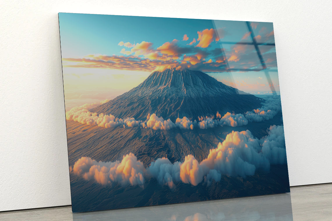 Clouds Around Mount Kilimanjaro Acrylic Glass Print Tempered Glass Wall Art 100% Made in Australia Ready to Hang