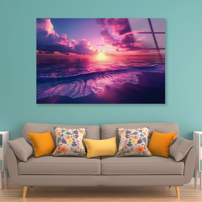 Sunset with Pink Sky in Seashore Acrylic Glass Print Tempered Glass Wall Art 100% Made in Australia Ready to Hang