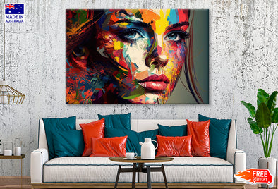 Colorful Abstract Woman Face Oil Painting Wall Art Limited Edition High Quality Print