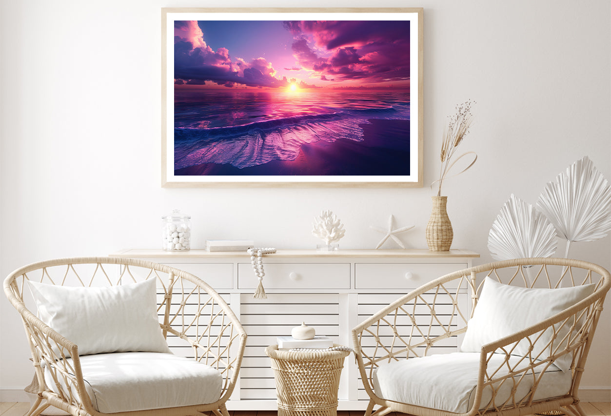 Sunset with Pink Sky in Seashore Home Decor Premium Quality Poster Print Choose Your Sizes