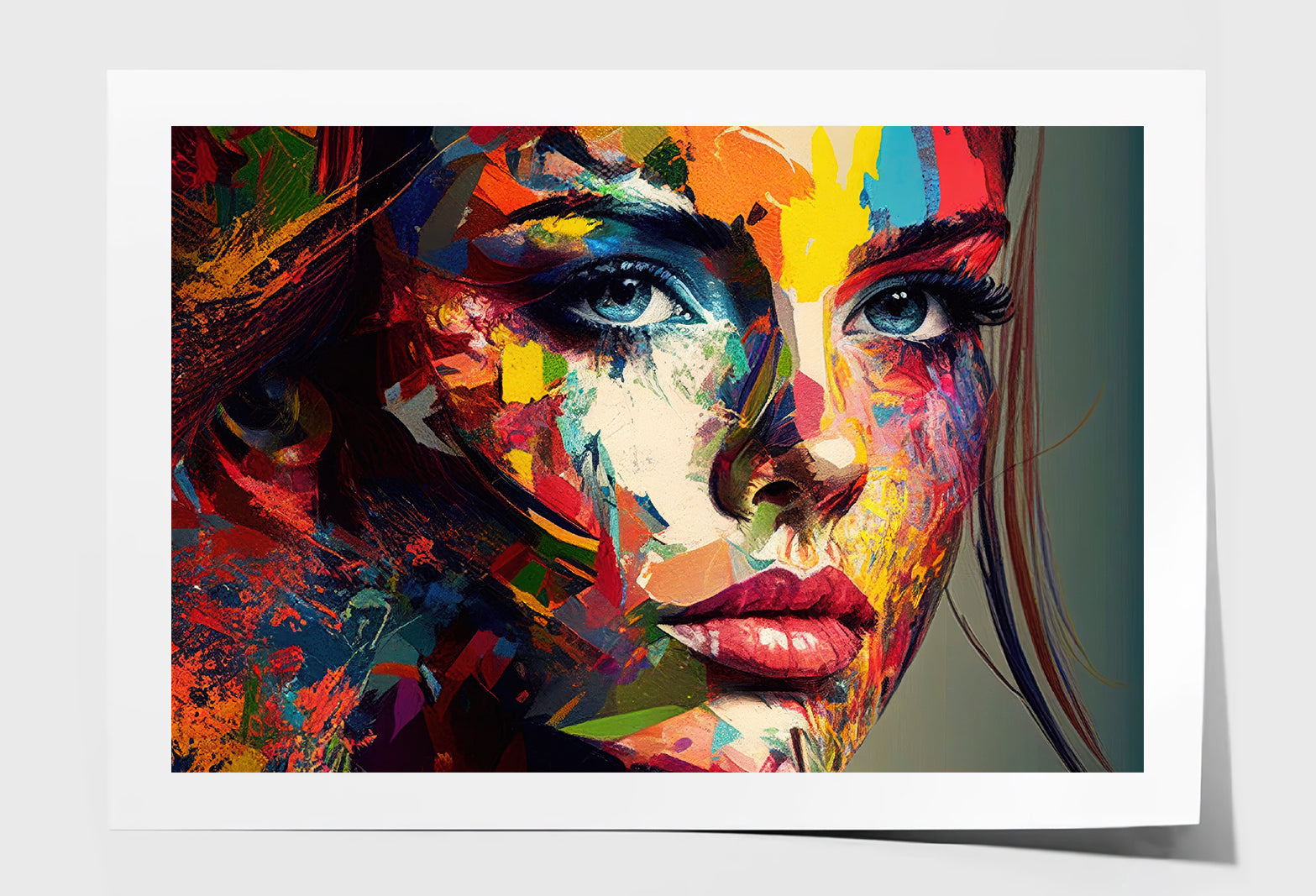 Colorful Abstract Woman Face Oil Painting Wall Art Limited Edition High Quality Print Unframed Roll Canvas None