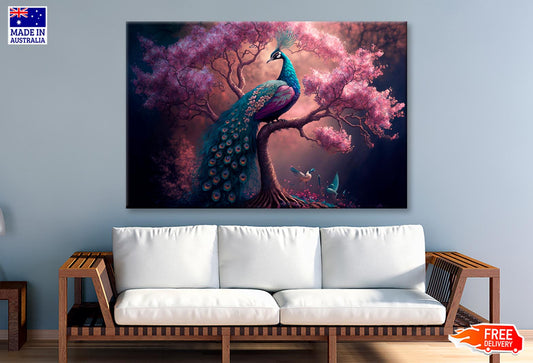 Peacock Sitting on Top of a Tree Wall Art Decor 100% Australian Made