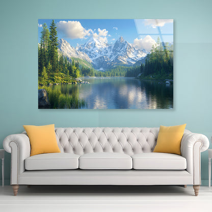 Lake with Trees and Mountains Acrylic Glass Print Tempered Glass Wall Art 100% Made in Australia Ready to Hang