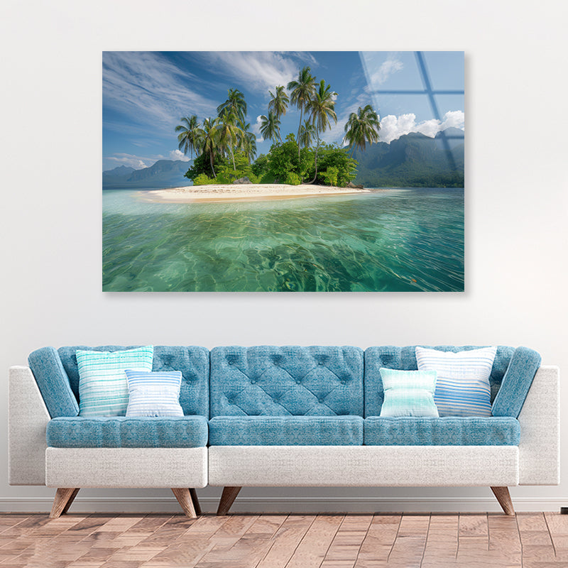 Tropical Island Paradise with Palm Trees Acrylic Glass Print Tempered Glass Wall Art 100% Made in Australia Ready to Hang