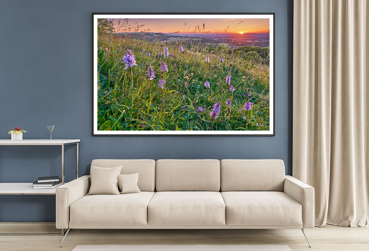 View of Grassland with Orchids, Mountains Home Decor Premium Quality Poster Print Choose Your Sizes