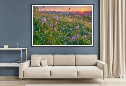 View of Grassland with Orchids, Mountains Home Decor Premium Quality Poster Print Choose Your Sizes