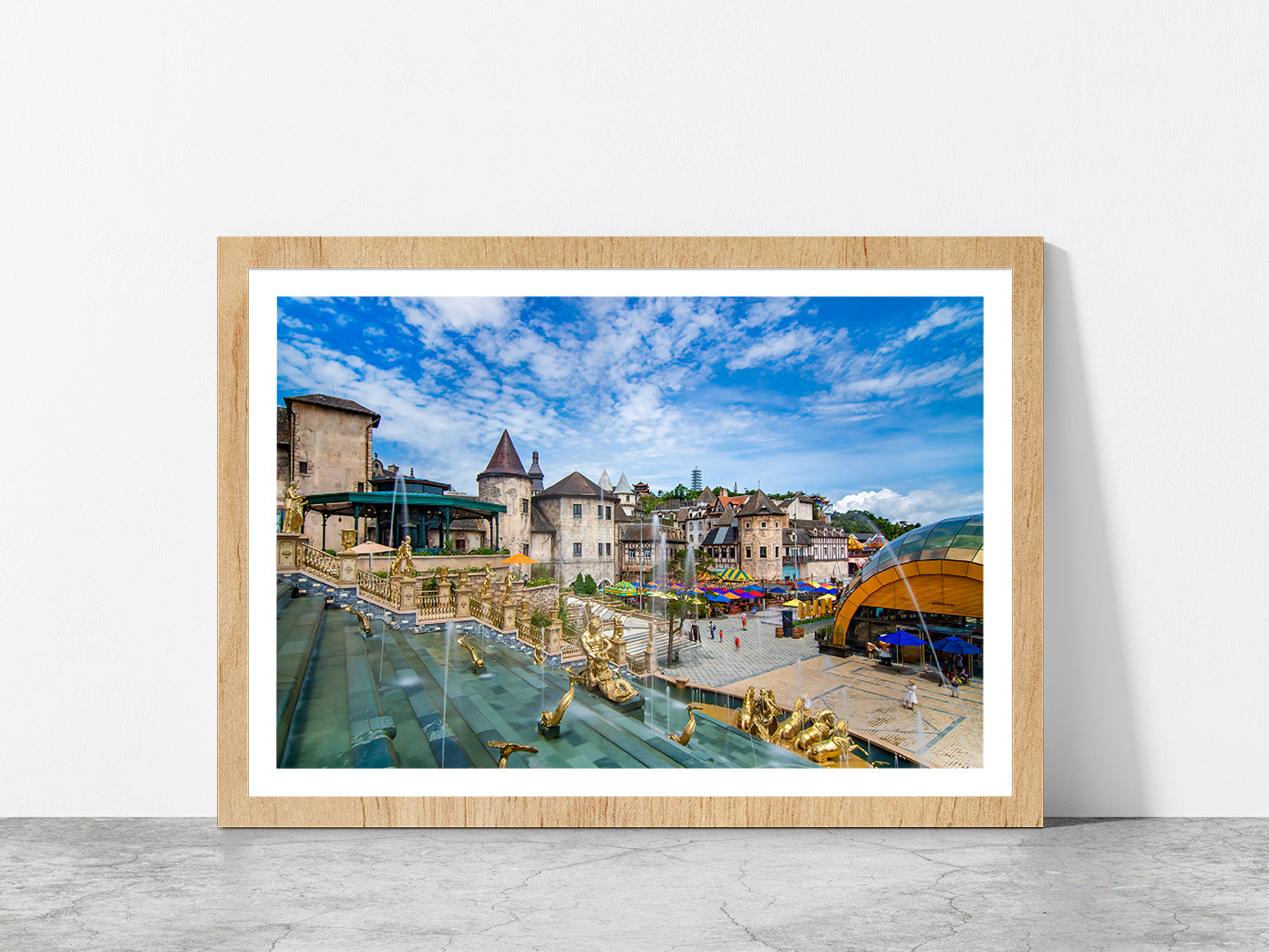 Beautiful Cityscape In Vietnam Glass Framed Wall Art, Ready to Hang Quality Print With White Border Oak