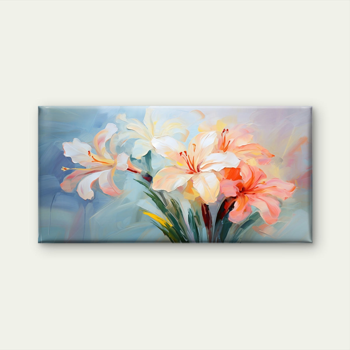 Painted Orange White Lily Wall Art Canvas Office Home Room Framed 120x60cm