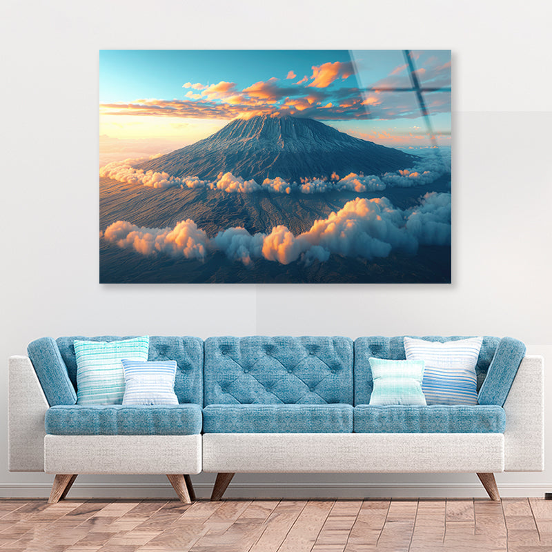 Clouds Around Mount Kilimanjaro Acrylic Glass Print Tempered Glass Wall Art 100% Made in Australia Ready to Hang