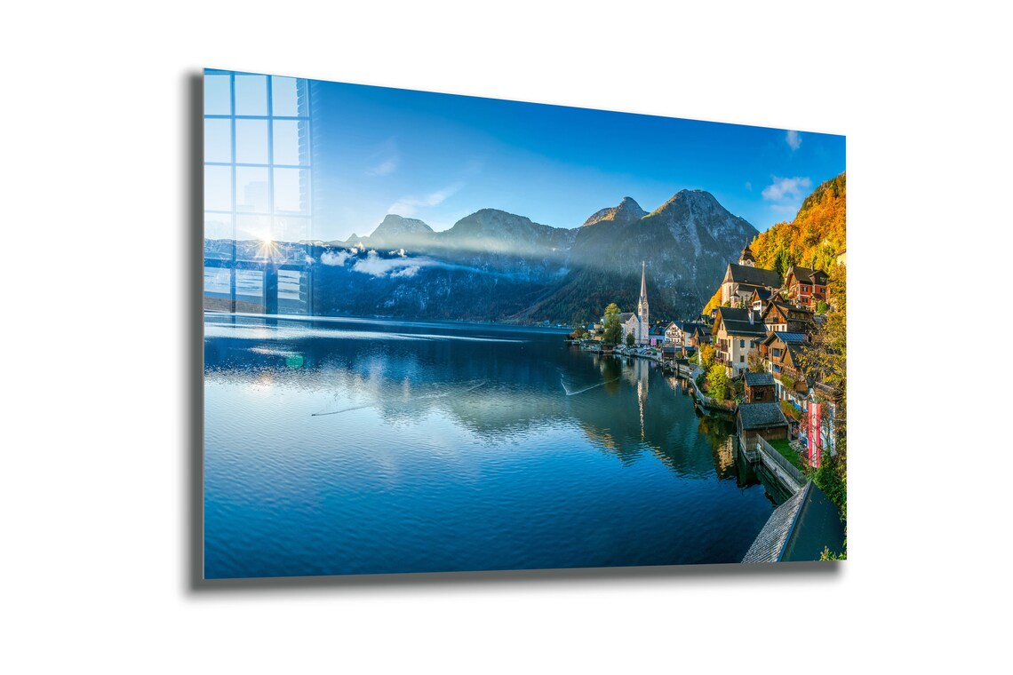 Hallstatt Village Lake UV Direct Aluminum Print Australian Made Quality