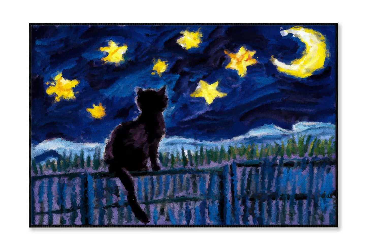 Night City Scene-Cat Fishing On the Roof Wall Art Limited Edition High Quality Print