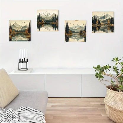 4pcs  Forest Lake, Elegant Modern Decorative  Wall Art Canvas Framed