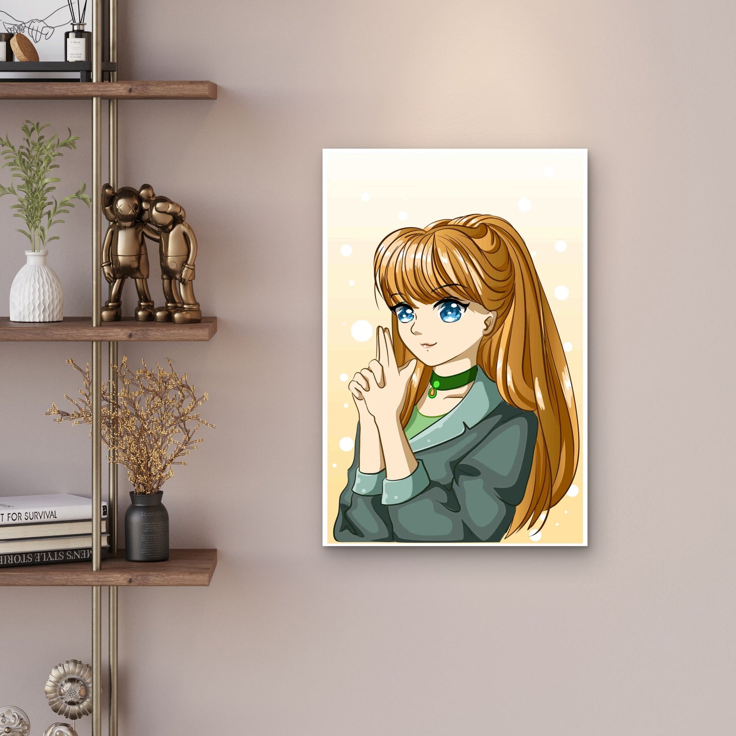 Beautiful and Cool Girl Long Brown Hair Cartoon 60x90cm Metal Print Ready to Hang