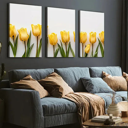 3pcs Minimalist Modern Floral Art Yellow Flowers Wall Art Set Canvas Framed 60x90cm - High Quality Print 100% Australian Made Wall Canvas Ready to Hang