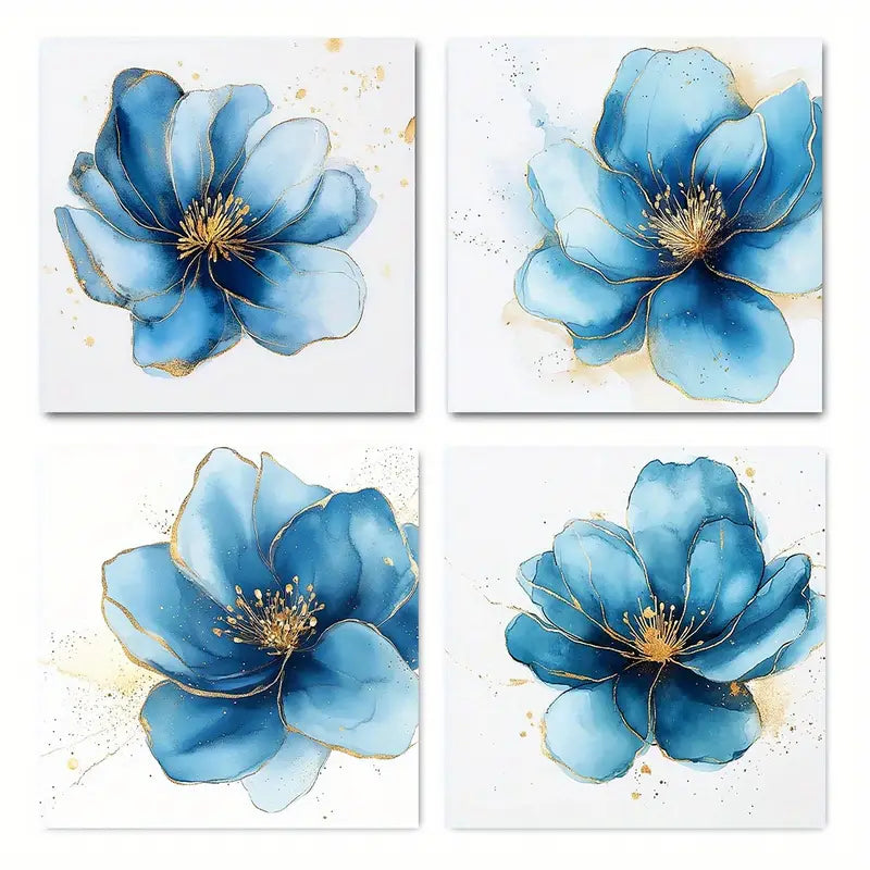 4pcs Decor Floral art printed Wall Art Canvas Framed