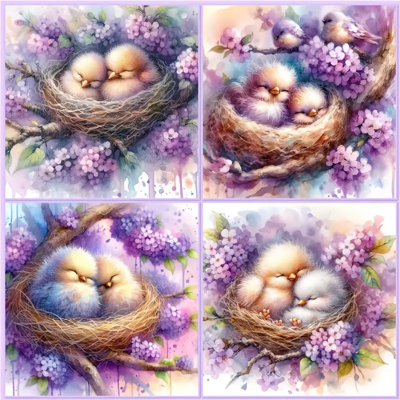 4pcs Bird Nest  Wall Art Canvas Framed