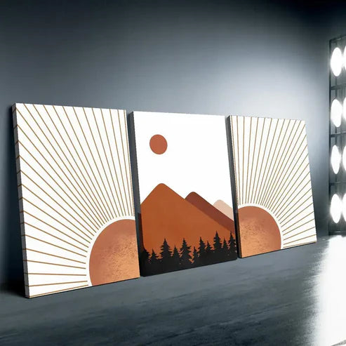 3pcs Abstract Terracotta Landscape Wall Art Set Canvas Unframed - High Quality Print 100% Australian Made Wall Canvas