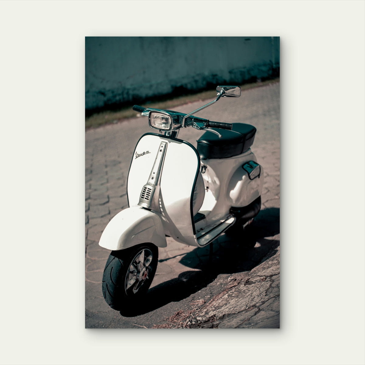 White Vespa Scooter 40x60cm Metal Print Ready to Hang