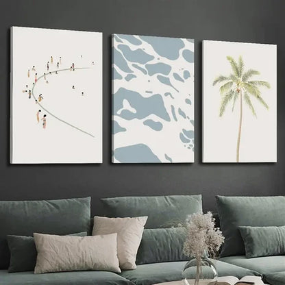 3pcs Abstract Palm Trees, Minimalist Beach Wall Art Set Canvas Unframed - High Quality Print 100% Australian Made Wall Canvas