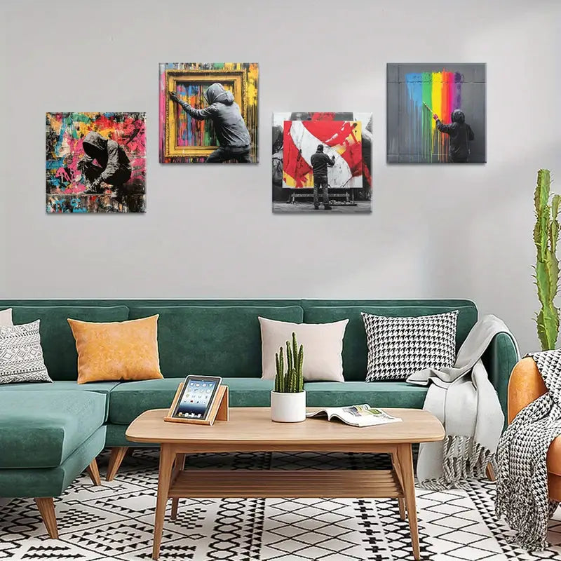 4pcs Spray Paint Canvas  Wall Art Canvas Framed