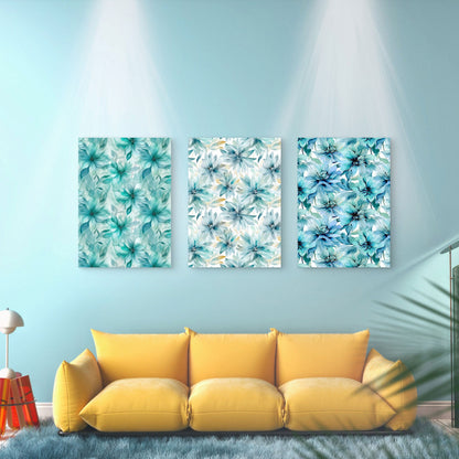 3pcs Blue Watercolor Floral Pattern Botanical Wall Art Set Canvas Framed 50x70cm - High Quality Print 100% Australian Made Wall Canvas Ready to Hang