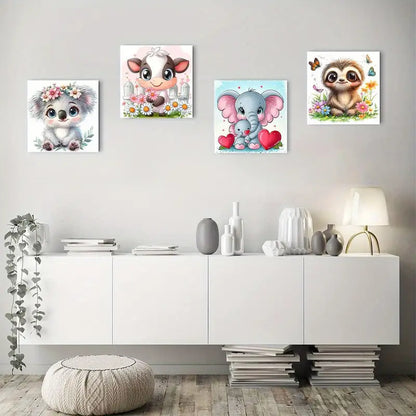 4pcs Sloth, Elephant, Cow & Koala  SE Wall Art Canvas Framed