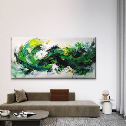 Green Tones & Bubble Effects Wall Art Canvas Office Home Room Framed 120x60cm