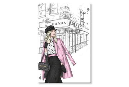 Pink Boss lady With Elegant Bag Wall Art Limited Edition High Quality Print Stretched Canvas None