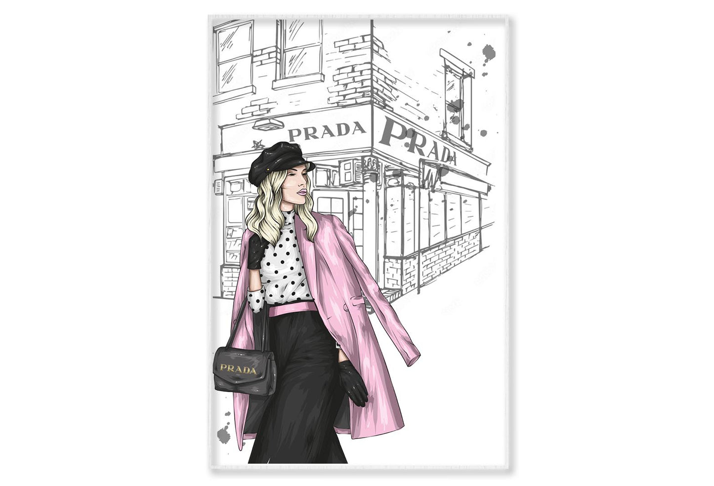 Pink Boss lady With Elegant Bag Wall Art Limited Edition High Quality Print Canvas Box Framed White