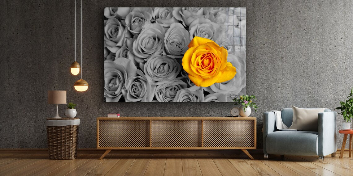 Yellow Rose B&W Roses UV Direct Aluminum Print Australian Made Quality