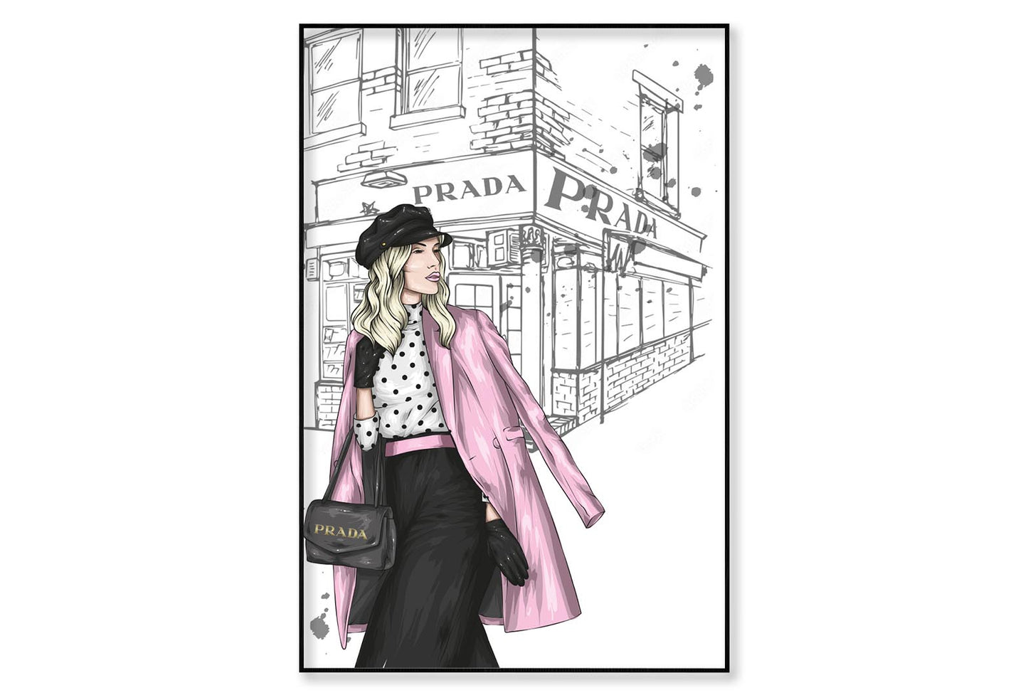 Pink Boss lady With Elegant Bag Wall Art Limited Edition High Quality Print Canvas Box Framed Black