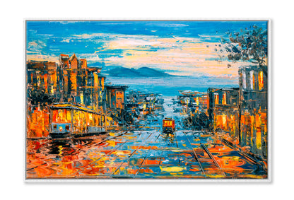 Cable Car, San Francisco Oil Painting Wall Art Limited Edition High Quality Print Canvas Box Framed White