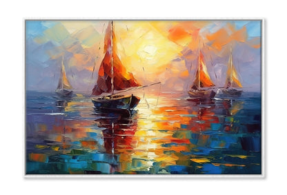 Sailing Boats on the Sea Sunset Sky Oil Painting Wall Art Limited Edition High Quality Print Canvas Box Framed White