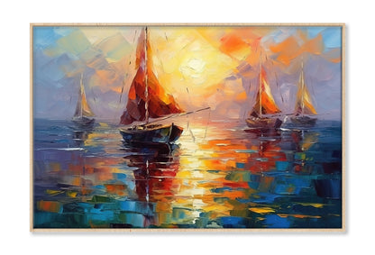 Sailing Boats on the Sea Sunset Sky Oil Painting Wall Art Limited Edition High Quality Print Canvas Box Framed Natural