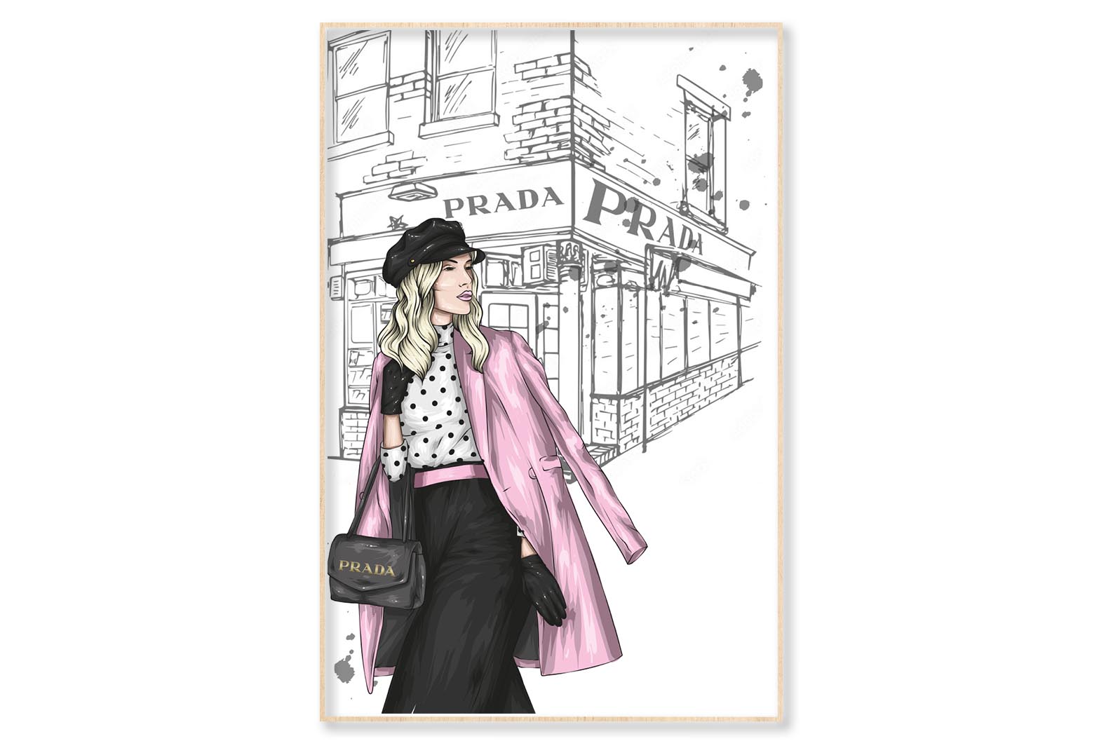 Pink Boss lady With Elegant Bag Wall Art Limited Edition High Quality Print Canvas Box Framed Natural