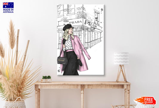 Pink Boss lady With Elegant Bag Wall Art Limited Edition High Quality Print