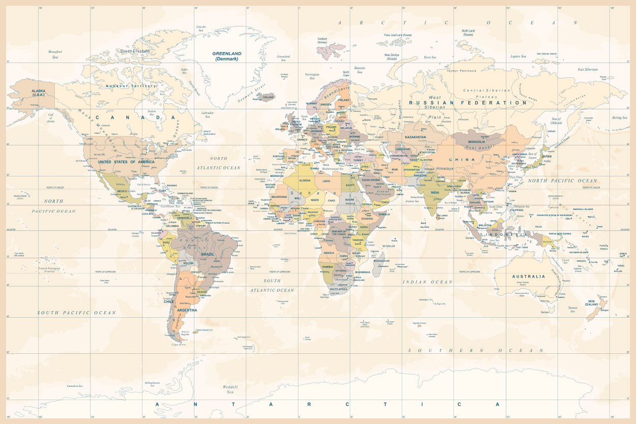 Political Physical Topographic World Map Home Decor Premium Quality Poster Print Choose Your Sizes