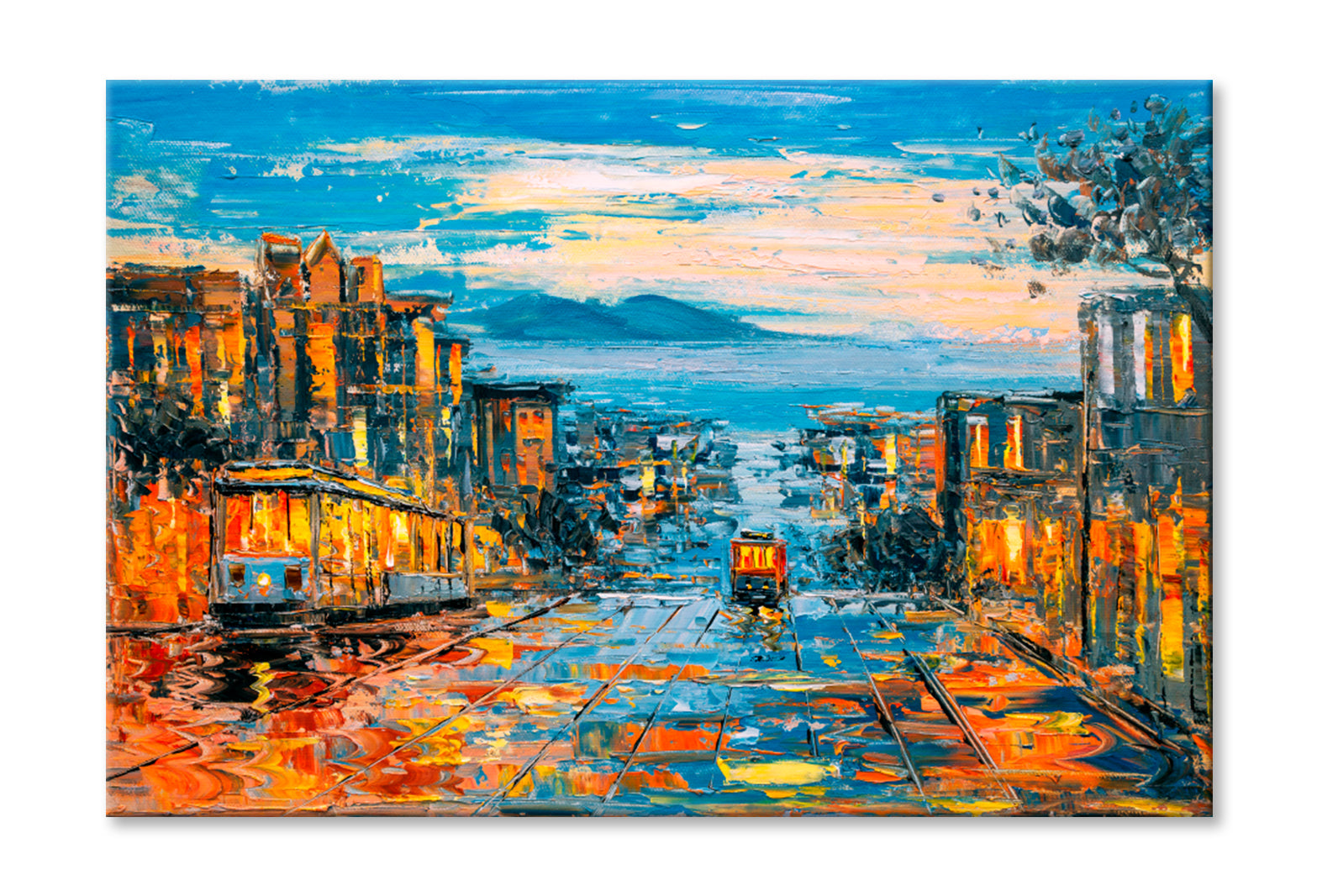 Cable Car, San Francisco Oil Painting Wall Art Limited Edition High Quality Print Stretched Canvas None