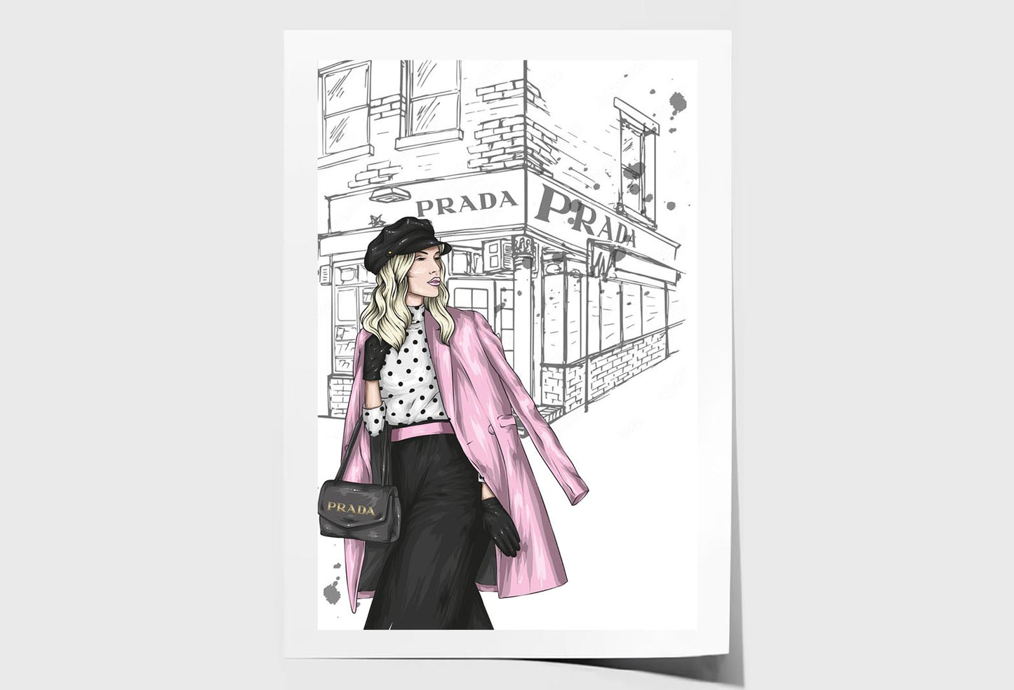 Pink Boss lady With Elegant Bag Wall Art Limited Edition High Quality Print Unframed Roll Canvas None