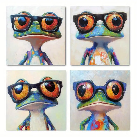 4pcs Adorable Frog Wall Art Canvas Framed