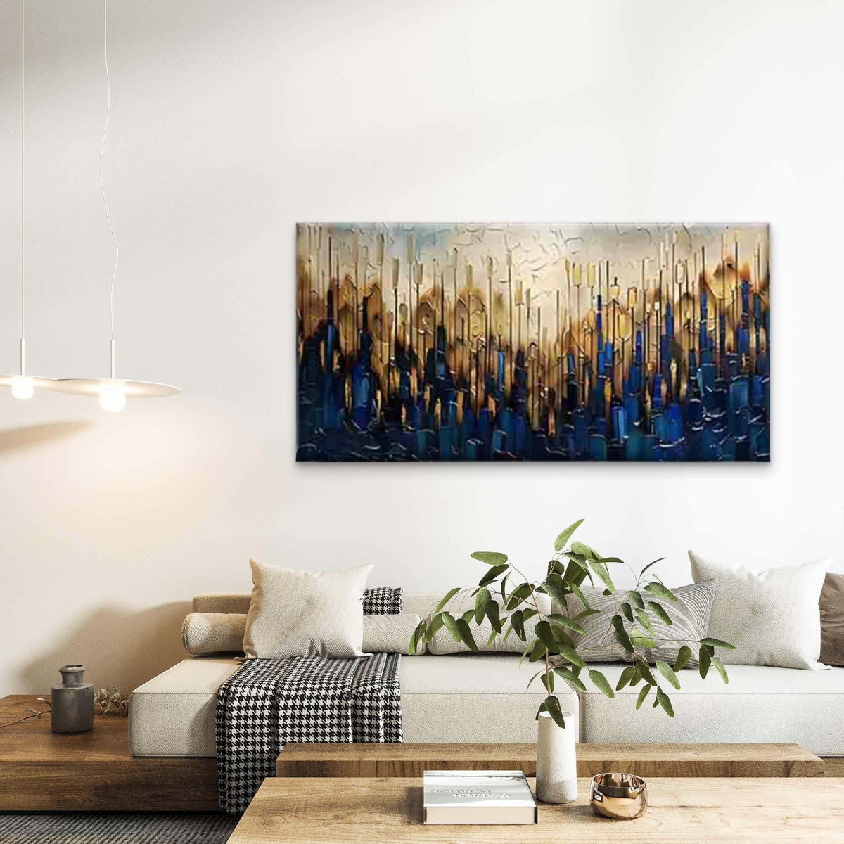 Blue And Brown Brush Strokes, Wall Art Canvas Office Home Room Framed 120x60cm