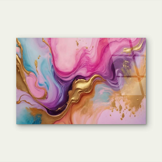 Pink Purple Teal Gold Abstract Marble Acrylic Glass Printing Wall Art Australian Made Quality